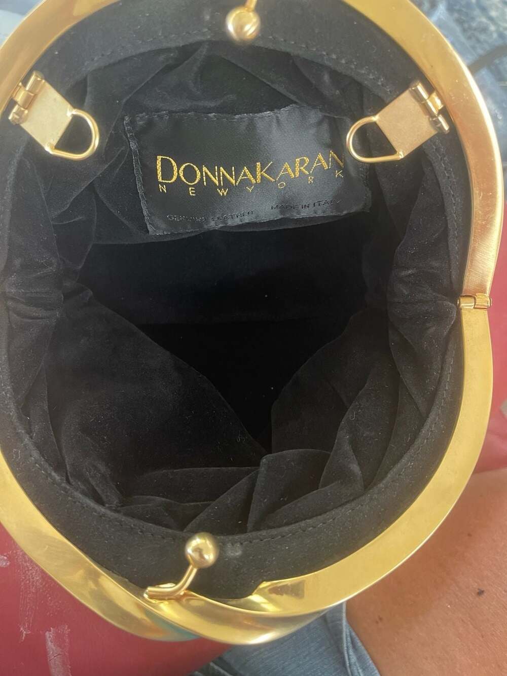 Donna Karan NY Vintage Black Suede Evening Clutch w/ Gold Tone Metal Knot Frame - Picture 4 of 4